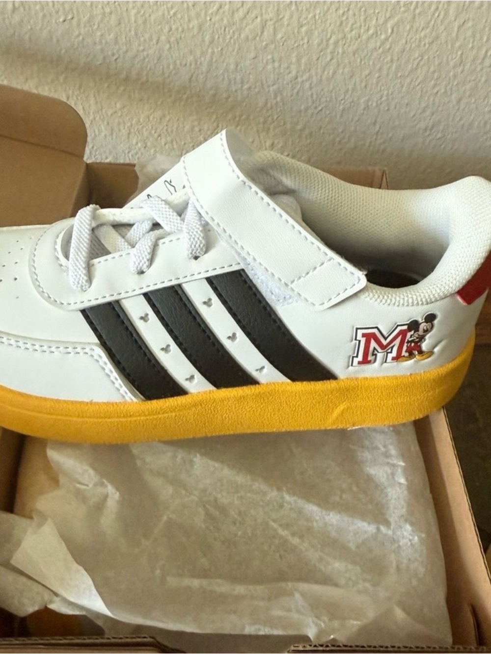 adidas Kids White Black Sneakers with Yellow Sole size 12 price $30